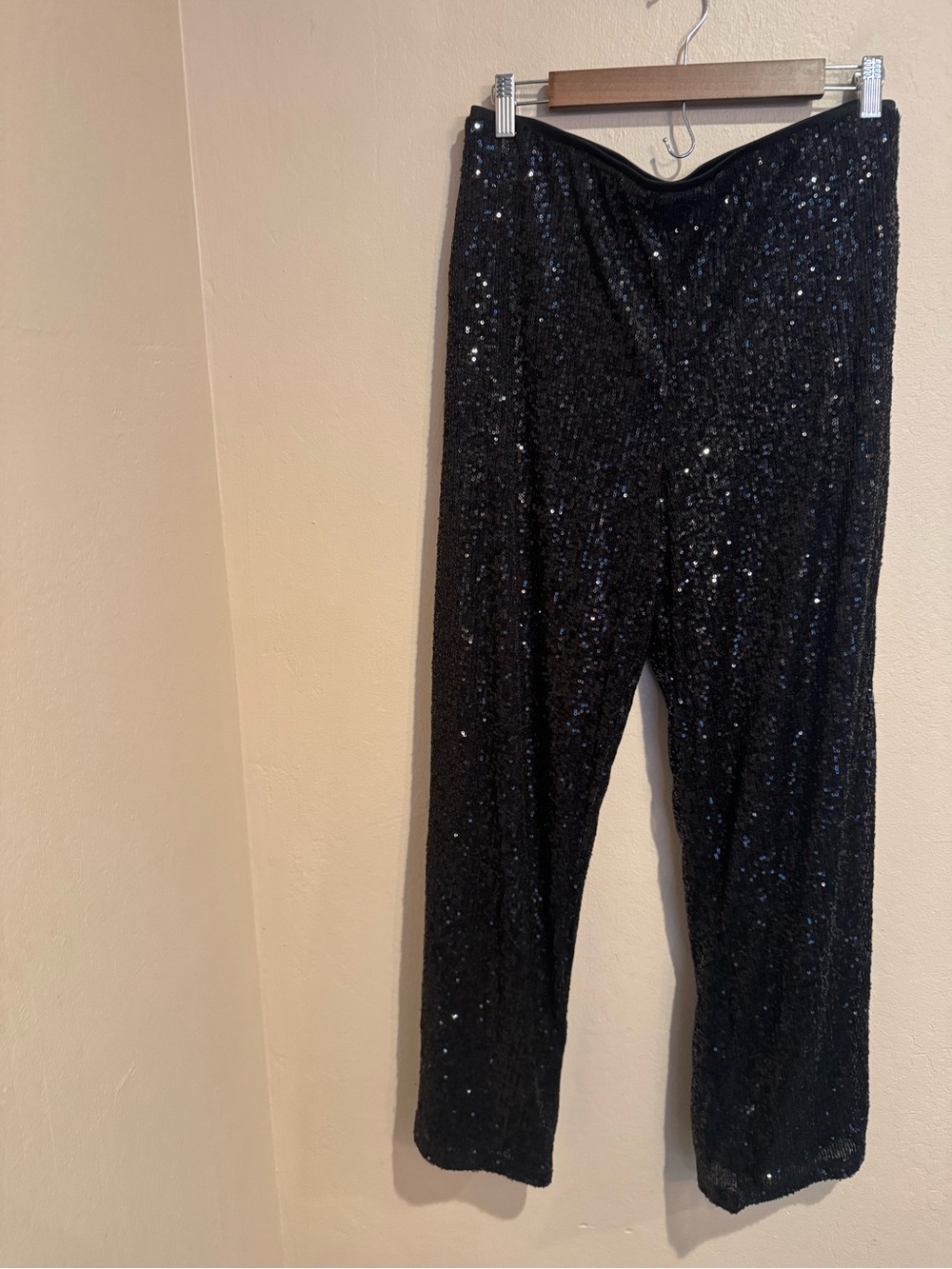 Glamorous Black Sequin Wide-Leg Pants Fully Lined New!